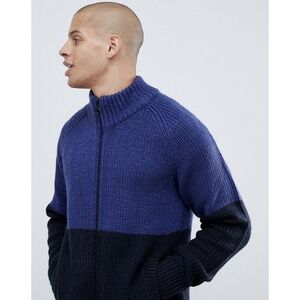 Armani Exchange Mens Colorblock Zip Up Knit Sweater Blue Black Size XS